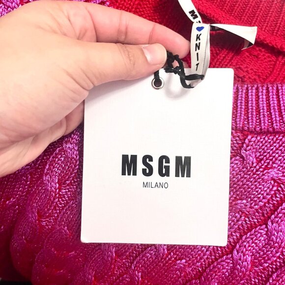 NWT MSGM Metallic Cable Knit Sweater Red Fuchsia Women’s Size M Italy - Picture 4 of 8